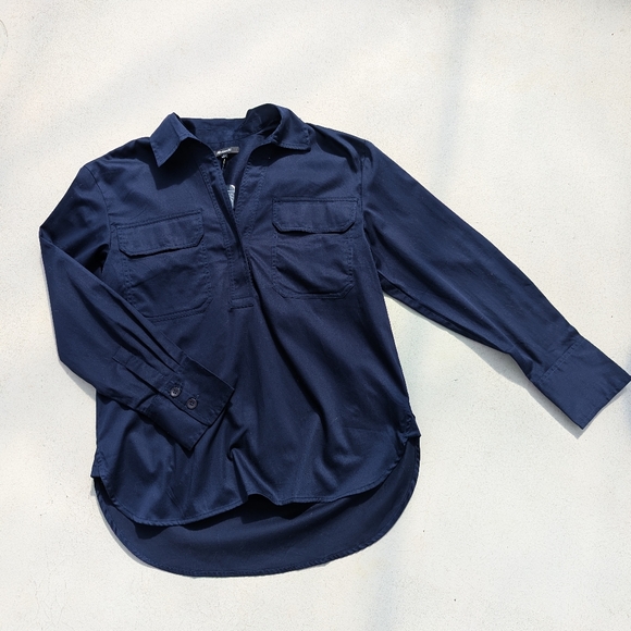 NWT Madewell | Utility Long-Sleeve Popover Shirt True Midnight Navy Blue Small - Picture 14 of 14
